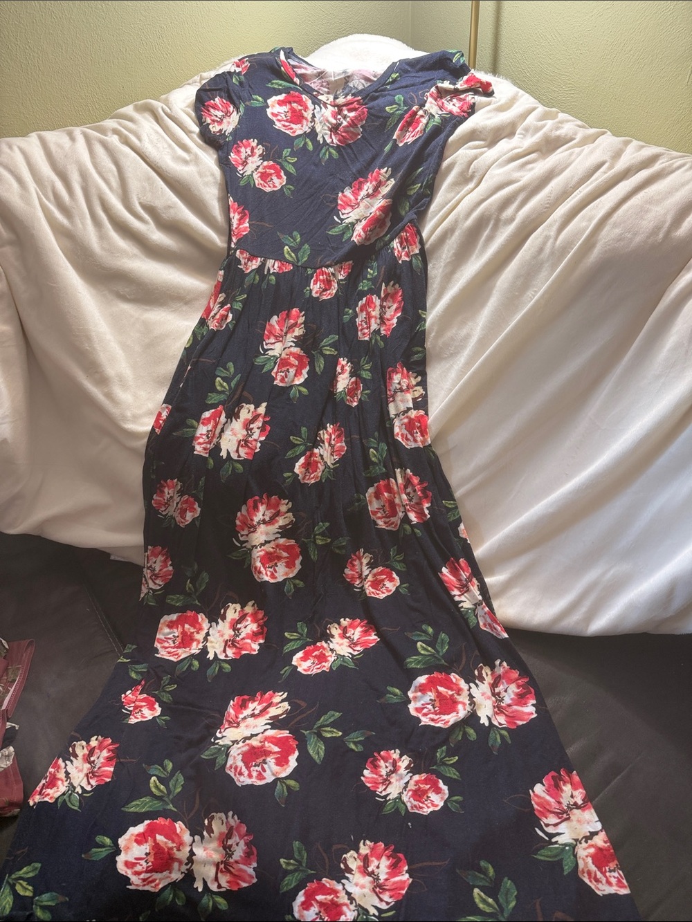 Reborn Navy Maxi Dress with Red & White Floral Print